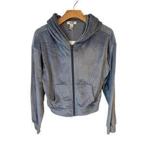 Refuge Velour Hoodie Jacket Womens Blue Full Zip QUEEN NWT